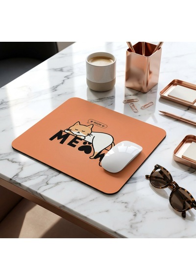 Tabloe Kedi Tasarımlı Premium Mouse Pad - 23x19 Cm - Kaydırmaz Tabanlı Kaliteli, Turuncu Mousepad