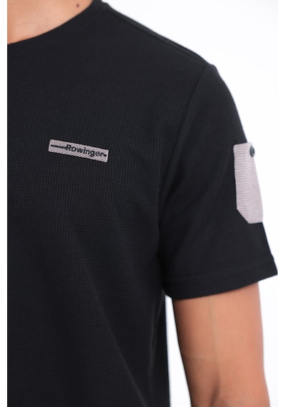 Rowinger Waffle Örgü Dokulu Göğüs Logolu Kolda Mini Cep Detaylı Bisiklet Yaka Erkek Spor T-shirt Siyah
