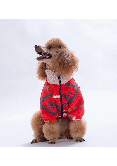 Pawstar Kırmızı Chicago Ethnic Weave Küçük Irk Köpek Pofuduk Ceket