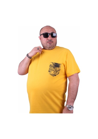 Moc Grande Mocgrande Erkek Büyük Beden Sıfır Yaka Cepli Tişört 23185 Sarı