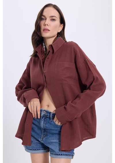 Tudors Kadın Oversize Geniş Kesim %100 Pamuk Müslin Kumaş Uzun Kollu Cepli Dokulu Kahverengi Gömlek-37928 Kahverengi Tudors Kadın Oversize Geniş Kesim %100 Pamuk Müslin Kumaş Uzun Kollu Cepli Dokulu Kahverengi Gömlek-37928 Kahverengi