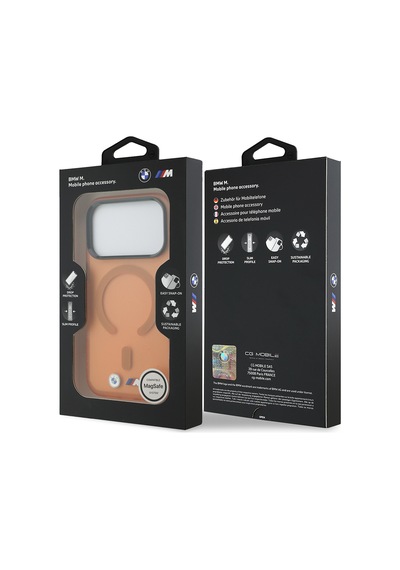 Apple iPhone Uyumlu 18 Pro Max Kılıf Bmw Lisanslı M-safeli Metal Buton Tasarımlı Buzlu Iml Baskılı Kapak Turuncu