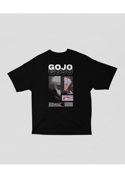 Gojo Satoru Jujutsu Kaisen Baskılı Unisex Oversize Anime Dizi Kar SIYAH