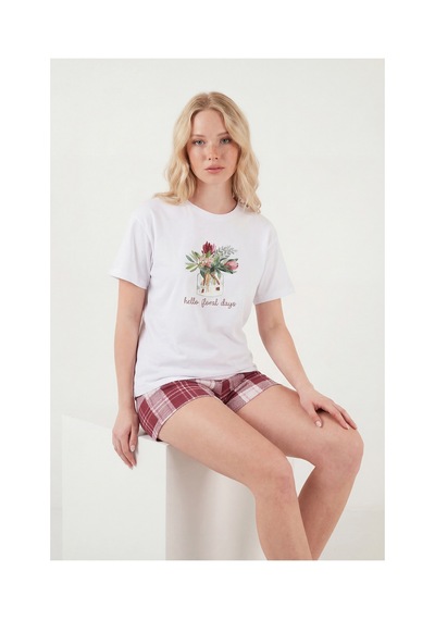 Lela Bayan Pijama Takımı 65790782 Beyaz-bordo