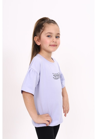 Toontoy Kids Kız Çocuk Baskılı Bisiklet Yaka Kısa Kollu Tişört Mavi