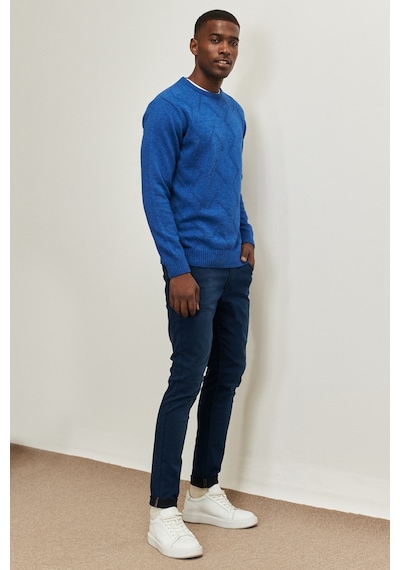 AC&Co / Altınyıldız Classics Erkek Saks Mavi Standart Fit Normal Kesim Bisiklet Yaka Jakarlı Yünlü Triko 4A4923100205SKSXL Saks