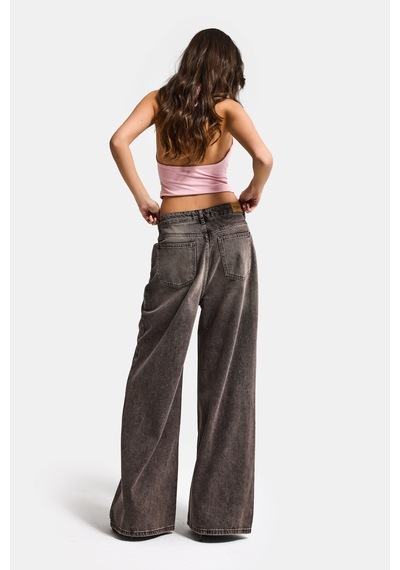 Itsbasic Kadın Koyu Kahve 4s6-16 Mega Baggy Fit Kemer Detaylı Bol Kesim Denim Jean