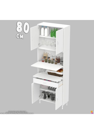 Modilayn Ece Kapaklı Çekmeceli Çok Amaçlı Kiler Dolabı - Mutfak Ve Kahve Köşesi 80 Cm Beyaz Modilayn Ece Kapaklı Çekmeceli Çok Amaçlı Kiler Dolabı - Mutfak Ve Kahve Köşesi 80 Cm Beyaz