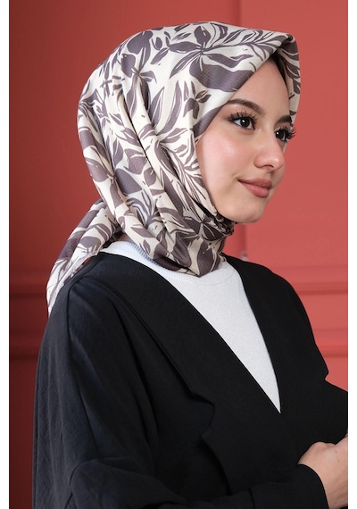 Floral Desen Bej Soft Pamuk Eşarp