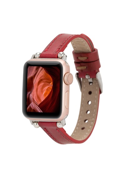 Bloomband Signature Crimson Red Leather Apple Uyumlu Watch Band - 44/45/46/49mm