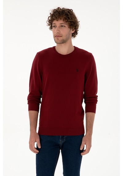 U.S. Polo Assn. Erkek Slim Fit Bisiklet Yaka Bordo Basic Kazak 50313713-VR014