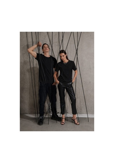 Butik İstanbul Unisex Kısa Kollu Bisiklet Yaka Basic Viskon Bluz Siyah