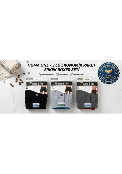 Yoncatoptan Huma One Erkek Havlu Bel Düz Boxer 3 Lü Asorti