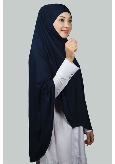 Altobeh Hazır Türban Peçeli Pratik Eşarp Tesettür Nikaplı Hijab - Namaz Örtüsü Sufle (5XL) - Lacivert