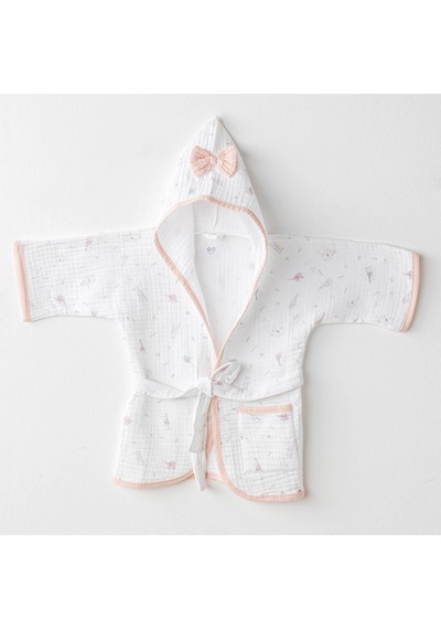 Kız Bebek Bornoz Bathrobe Love Family Muslin Ac25519 9 - 12 Ay