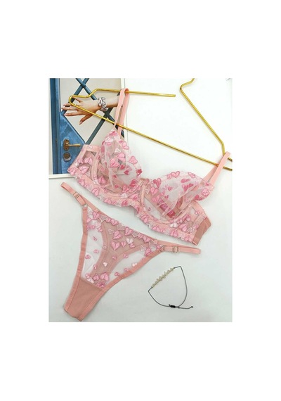 La Linaa Love Pudra Rengi Kalp Desenli Tanga Külotlu Sütyen Takım Pudra - 711255464 Pudra
