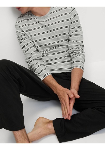 Marks & Spencer Saf Pamuk Çizgili Pijama Takımı T07000570 Gri