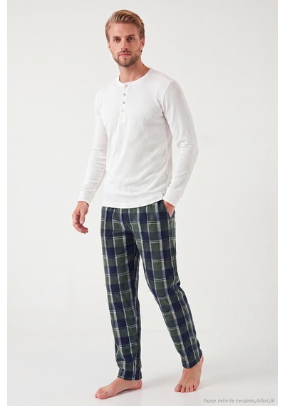 Buratti Lastikli Bel Düz Paça Yumuşak Dokulu Polar Pijama Altı Erkek Pijama Altı 6098001 Yeşil