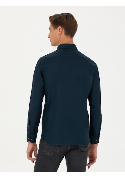 Cacharel Lacivert Slim Fit %100 Pamuk Oxford Gömlek