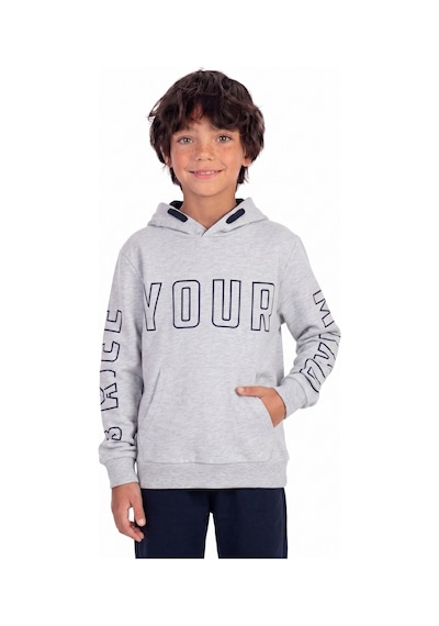 Onloox Erkek Gri Melanj Erkek Çocuk Gri Melanj Pamuklu İki İplik Kapüşonlu Regular Kanguru Cep Baskılı Sweatshirt 9 Yaş