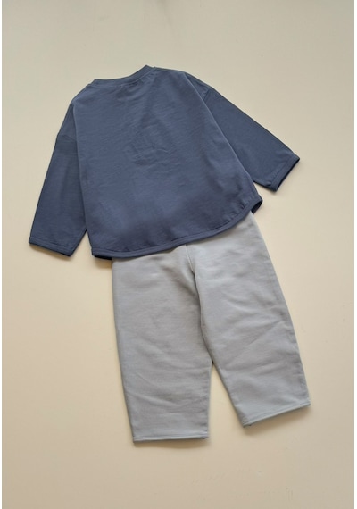 Cigit Oversize Uzun Kollu T-shirt Takım 2-8 Yaş Lacivert