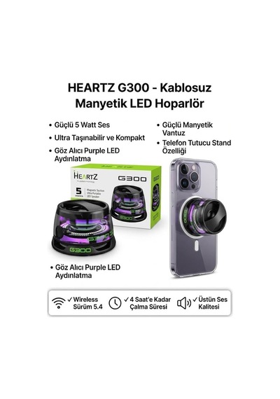 G300 Mıknatıslı Bluetooth Hoparlör Stand 5w Led Işıklı 5.4 Orange 1