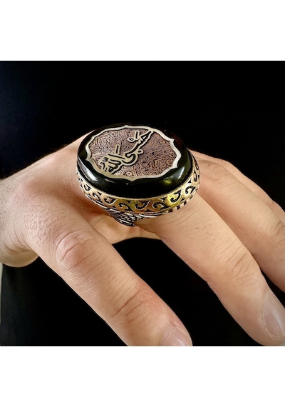 925 Ayar Gümüş Büyük Kasa Hasbiyallah Yazılı Erkek Yüzük Gümüş