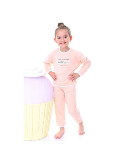 Kız Çocuk %100 Pamuk Desenli Rahat Pijama Takımı-yumuşak Ve Cilt Dostu Somon