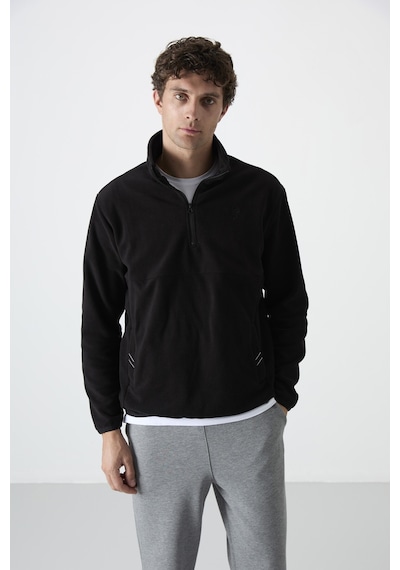 Tommy Life Siyah Yarım Fermuarlı Sweatshirt Slim Fit Dik Yaka Erkek Polar - 87891 Siyah