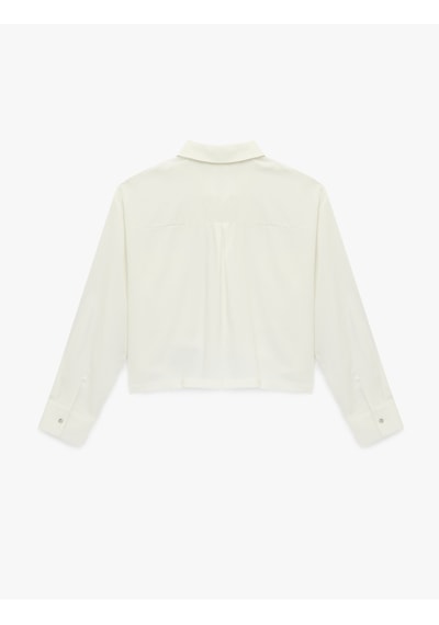 Koton Regular Fit Uzun Kollu Kapaklı Cep Detaylı Saten Crop Gömlek Beyaz 6sak60113pw