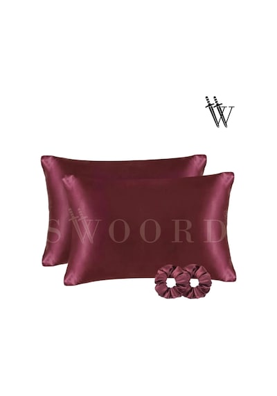 Swoord İpek Dokulu Saten Yastık Kılıfı Bordo 2 Adet 50x70cm 2 Adet Saten Tokalı Bordo