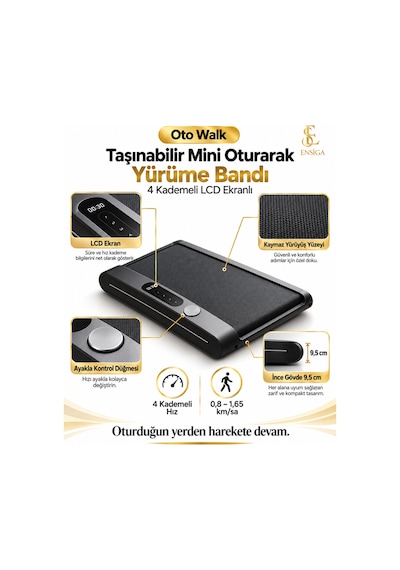 Business Oturarak Mini Yürüme Bandı Ayak Ve Bacak Egzersiz Cihazı 4 Kademeli Lcd Ekranlı Uzaktan Kumandalı Masa Altı Ev Ofis