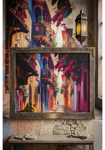 1000 Parçalı Colorful Street Sokak Manzara Tasarımlı Puzzle 48x68cm Eğitici Çocuk Yapboz 1