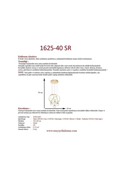 Eray Aydınlatma 1625-40 Sr 4 Toplu Gold Led Avize Sarı