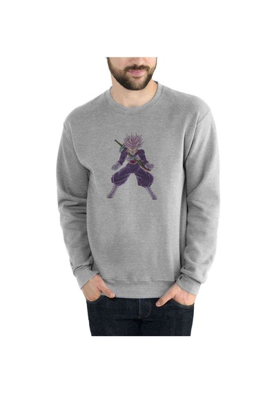 Anime Dragon Ball Baskılı Gri Erkek Örme Sweatshirt (534643998)