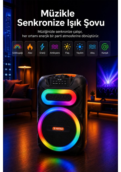 Taşınabilir Mikrofonlu 25w Led Işıklı Bluetooth Hoparlör Seti