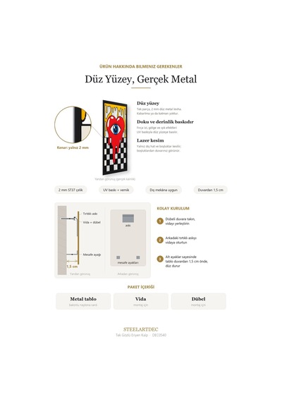 Tek Gözlü Eriyen Kalp Metal Tablo 45x65 Cm Çok Renkli