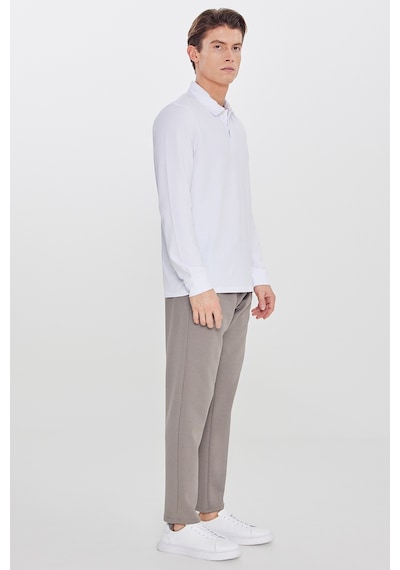 Erkek Vızon Pamuklu Standart Fit Normal Kesim Beli Lastikli Diagonal Desenli Örme Pantolon Vizon