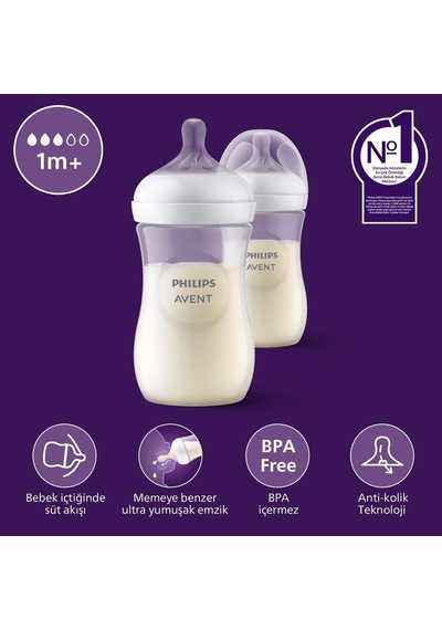 Philips Avent Doğal Tepkili Biberon 2'li Set, 260 Ml, 3-6m, Akıtmaz Emzik, Kolik Ve Gaz Önleyici, Bpa İçermez, Scy9