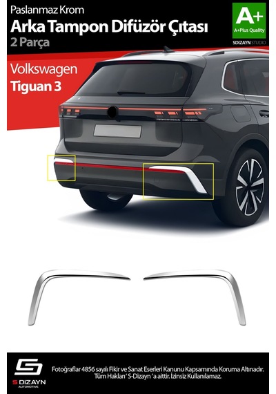 S-dizayn Volkswagen Tiguan Krom Arka Tampon Difüzör Çıtası Oem Still 2 Prç. 2024 Üzeri A+ Kalite