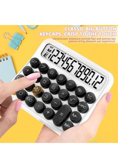 Mt21 Hesap Makinesi 12 Haneli Mekanik Tuşlu Büyük Lcd Ekranlı Bey Beyaz