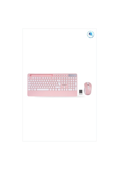 Klavye Mouse Set Kablosuz Telefon Ve Tablet Standlı Beyaz Pembe O