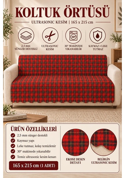 Çok Amaçlı Kadife Koltuk Örtüsü Kaymaz Süngerli 165x215 Cm Modern Bohem Çekyat Şalı Piknik Masa Örtüsü Alk4 Kırmızı
