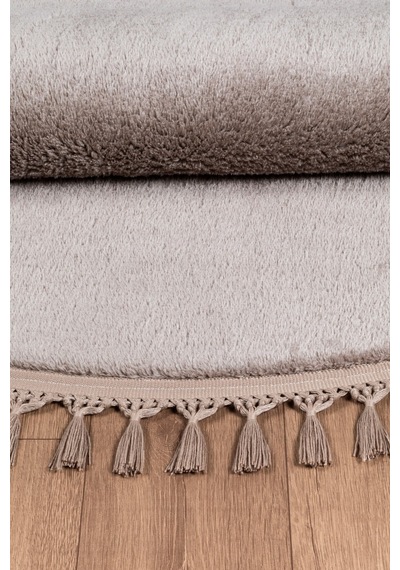 Vl Yuvarlak Comfort Ponpon Saçaklı Peluş Post Halı Kahverengi Halı Yuvarlak Kahve P.saçak