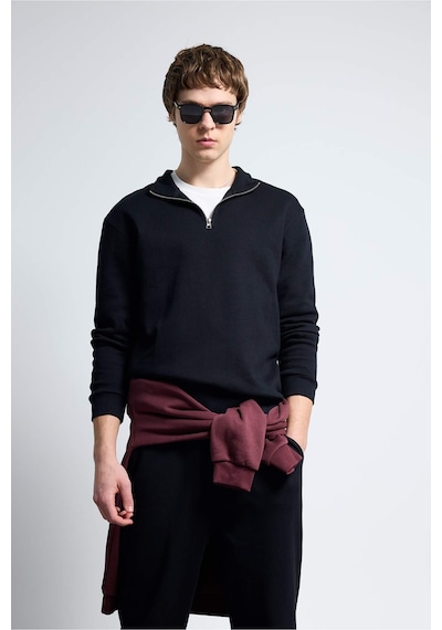 Defacto Dik Yaka Yarım Fermuarlı Sweatshirt F9323ax26spbk81 Siyah-bk81