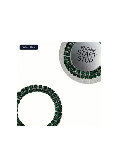 Trobus Start Stop Düğmesi Çerçeve Halkası Kristal Taşlı Yeşil