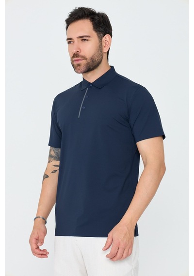 Lacivert Üç Düğmeli Polo Yaka Tişört Navy
