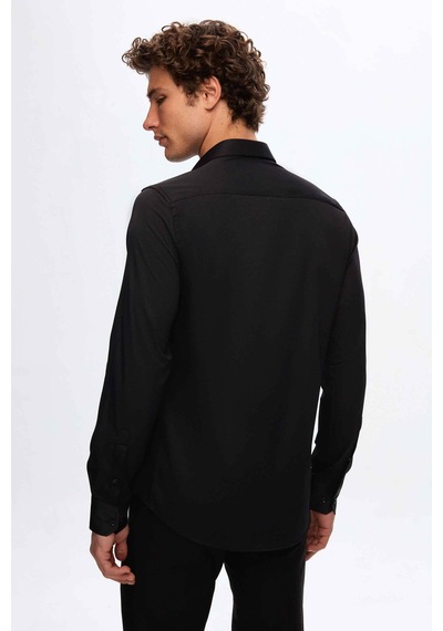 Twn Slim Fit Siyah Düz Gömlek 5ef02ad10288m 001