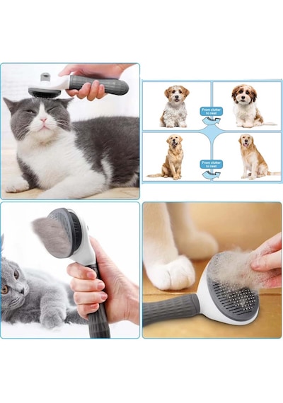 Gri Otomatik Kolay Temizlenen Evcil Hayvan Fırçası Kedi Tarağı Köpek Tarağı Ebat: 19 Cm X 10 Cm