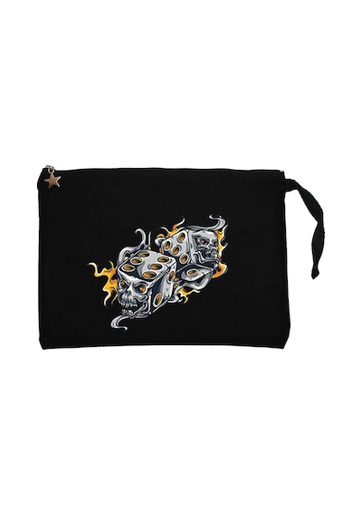 Two Gray Dices Cartoon Siyah Clutch Astarlı Cüzdan / El Çantası Siyah